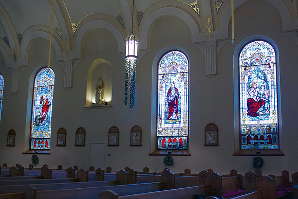 Stained Glass, Sacred Hearts of Jesus and Mary